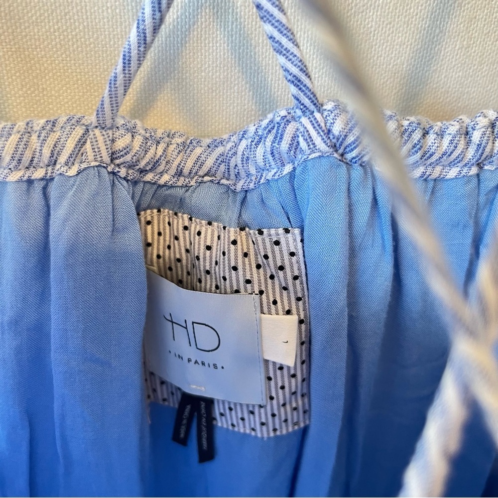 HD in Paris Anthropologie Dayflower swing dress L Blue Off the shoulder Strappy - Picture 6 of 9